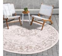 payé Tapis d'intérieur et d'extérieur - Beige crème - 160 x 160 cm - Rond - Ornements - Tapis réversible - Résistant aux intempéries - Pour balcon, terrasse, intérieur salon et cuisine