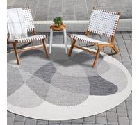 payé Tapis d'intérieur et d'extérieur - Gris crème - 160 x 160 cm - Rond - Tapis réversible - Motif abstrait - Résistant aux intempéries - Pour balcon, terrasse, intérieur salon cuisine