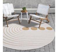 Payé Tapis extérieur intérieur - Jaune ocre crème - 120x120 cm - Rond - Réversible - Motif cercle - Résistant intempéries - Balcon terrasse salon cuisine