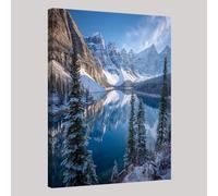 Paysage D'Hiver Toile décorative Paysage de lac de montagne enneigé Tableau mural moderne 40x30 cm Impression haute définition avec cadre bois Décor maison pour salon chambre bureau