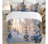 Paysage Enneigé Housse de Couette 140x200 Parures de Lit 1 Personne Imprimé 3D Microfibre Douce Paysages d'hiver Housses Couette avec 2 Taies d'oreiller et Fermeture Éclair l.526