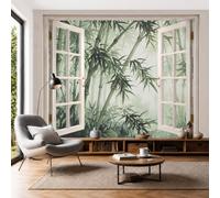 Paysage Forêt Bambous D'Inspiration Zen Photo Papier Peint 350X256Cm Bambou Encre Brumeuse Vert Papier Peint Panoramique Poster Geant Mural Fresque Murale Intissé Salon Chambre D'Enfant Fond Tv Décor