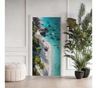 Paysage Marin Poster de Porte 3D Trompe L'oeil 73x205 cm, Plage Palmier Auto-Adhésif Sticker Porte pour Chambre Cuisine, Mer Turquoise Stickers Autocollants de Porte