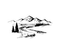 Paysage naturel montagnes rivière arbre Stickers muraux 30x59.9cm Fourni avec un kit de film de transfert Noir