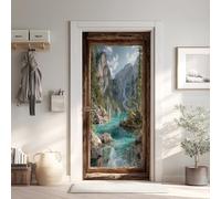 Paysage Naturel Stickers de Porte Papier Peint PVC Imperméable, Lac Montagne Sticker Porte 3D Trompe L'Oeil 63x205 cm, Mer Stickers de Porte Autocollant Amovible