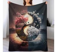PAZZK Couverture Chaude en Flannel Molleton De Flanelle Motif Cerisier Japon Art, Couverture en Toute Saison pour Lit（180×200cm）
