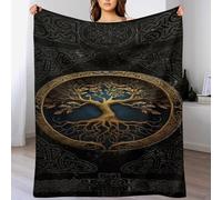 PAZZK Couverture Luxe Motif Mythe Viking (2) Impression 3D Couverture Légère en Polaire De Flannel Linge De Lit Couvre-lit Couverture De Canapé（130×180cm）