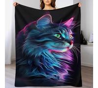 PAZZK Couverture Neon Chat Dark, Flannel Couverture De Canapé Housse De Chaise Décorative pour Canapé-Lit Soft Chair, Pattern Couverture Chaude Et Confortable（130×150cm）