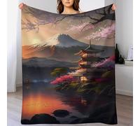 PAZZK Couverture Plaid Couverture Chaude Confortable en Flannel Molleton De Flanelle Motif Cerisier Japon Art, Couverture en Toute Saison pour Lit（100×130cm）