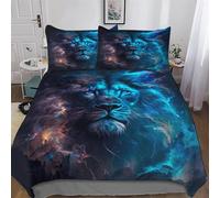 PAZZK Lion céleste Bleu Motif Parure De Lit 3 Pièces avec Fermeture Eclair avec Taie d'oreiller 3D Douce Microfibre Coton Housse De Couette pour Enfants Adultes King (220x240cm)