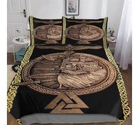 PAZZK Mythe Viking 3D Imprimé Parure De Lit avec Housse De Couette Et Taies d'oreiller, 3 Pièces Ensemble Ultra Doux Microfibre Hypoallergénique pour Enfants Et Adolescents Double (200x200cm)