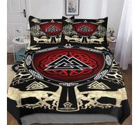 PAZZK Mythe Viking Motif Parure De Lit Impression 3D Housse De Couette avec Taie d'oreiller - Housse Couette pour Garçons Et Filles Microfibreavec Fermeture Éclair, Single (135x200cm)
