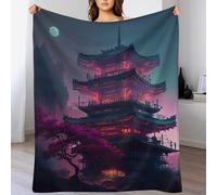 PAZZK Paysage Chinois Plaid Couverture Polaire, Couverture en Flanelle Flannel Imprimée, Couverture Confortable Douce pour Lit, Sofa Et Canapé-Lit（100×130cm）