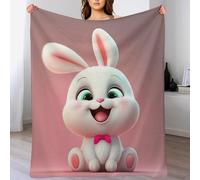 PAZZK Plaid Couverture Jeté Flannel en Motif Lapin Mignon 1 Pièce Très Doux Confortable Durable Chaud pour Canapé Sofa Chaise À Repos Et Sieste（150×200cm）