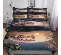 PAZZK Style Japonais Parure De Lit 3 Pièces 3D Motif Housse De Couette avec Taie d'oreiller avec Fermeture Éclair Microfibre Douce Hypoallergique pour Enfants Adultes King (220x240cm)