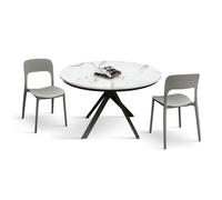 PAZZO Design Adélaïde, table ronde extensible cuisine/salle à manger, pieds croisés noirs, plateau marbre blanc, fabriqué en Italie, 120-170 cm - id_2282
