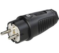 PC ELECTRIC double fiche contact de protection caoutchouc IP 44 noir - Connecteurs Schuko