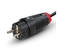 PCE 0512-sr Fiche Électrique Mâle en Caoutchouc, 2P+T, 250V, Noir/Rouge | Prise de courant de sécurité en thermoplastique robuste avec terre, idéale pour un usage extérieur et industriel