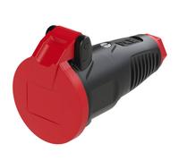 PCE 2512-sr Fiche électrique femelle avec terre caoutchouc, plastique 230 V noir, rouge IP54