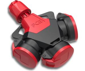 PCE 253842-sr Raccord à 3 voies TopTaurus2 Caoutchouc plein avec couvercle rabattable nat LED IP54 rouge