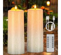 PChero Bougie Pilier Solaire LED Rechargeable, 2pcs Imperméable Fausse Bougies à LED Flamme Vacillante Bougie Decorative Electrique avec Télécommande Décoration de Extérieur Jardin Patio Fête