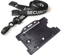 PCL Media Ltd Cordon de sécurité pré-imprimé avec ouverture de sécurité et porte-carte d'identité - Porte-badge noir avec cordon imprimé robuste - Pochette pour carte d'identité professionnelle SIA