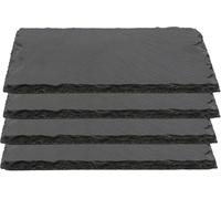 pcmoviles Assiettes plates en ardoise naturelle - Lot de 4 plateaux de 25 x 15 cm | Assiettes à sushis, couvercles, fromages et collations | Plat de cuisine décoratif, noir