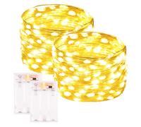 PCORES 2Pack Lumières de Fées Blanches Douces Alimentées par Piles avec Minuteur, Étanchées 10m 100LED Guirlandes Lumineuses Intérieur Extérieur, Guirlandes Lumineuses à Fil de Cuivre pour Chambre, No
