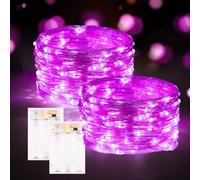 PCORES 2Pack Lumières de Fées Roses Alimentées par Piles avec Minuteur, Étanchées 10m 100LED Guirlandes Lumineuses Intérieur Extérieur, Lumières Roses pour Saint-Valentin, Chambre, Anniversaire
