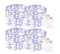 PCORES 4Pack Lumières de Fées Blanc Froid Alimentées par Piles avec Minuteur, Étanchées 10m 100LED Guirlandes Lumineuses Intérieur Extérieur, Guirlandes de Cuivre pour Chambre, Noël, Fêtes, Mariages