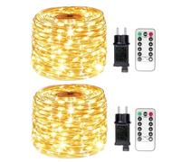 PCORES Guirlandes Lumineuses 200 LEDs - Lot de 2 x 20M/66FT, Fils de Cuivre Argenté avec Télécommande & Minuterie, 8 Modes, Étanche IP44, Blanc Chaud - Dimmable pour Chambre