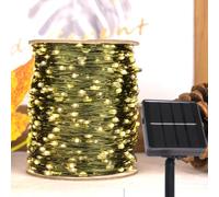 PCORES Guirlandes Lumineuses Solaires Extérieur, 12M 240 LEDs Lumières Féeriques - 2X Plus Lumineuses (Blanc Chaud), 8 Modes d'Éclairage, Lumières Noël Ultra-Denses Étanches avec Fils de Cuivre Vert
