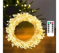 PCORES Lumières de fées branchées, 15m avec 500 LED, guirlandes pyrotechniques étanches et à fil argenté, lumières en grappe pyrotechniques avec minuterie à distance et 8 modes, blanc chaud
