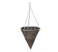 Pcscevcr Panier à suspendre en forme de cône - En rotin - Fait à la main - Avec chaîne de suspension - Pour décoration murale de maison ou de jardin (M)
