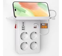 PD20W Prise Multiple avec Interrupteur, Multiprise Murale USB C avec Charge Rapide PD3.0 et QC18W,Bloc Prise Electrique 4 Prises et 6 Chargeur USB,Adaptateur Prises avec étagère Amovible,Blanc