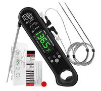 Pderlous Thermomètre à Viande Numérique 3 en 1 Thermomètre à Sucre avec 2 Sondes Filaires Détachables, Étalonnage, Fonction D'Alarme