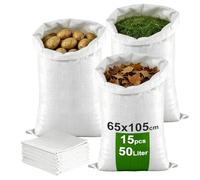 PDKKFF Sac à Gravats en Tissé PP, 65×105 cm Polypropylène 15x Sac Chantier pour Gravier Sable Feuilles Déchets de Construction Jardin - Réutilisable - Résistant 50 kg Sacs à Gravats Toile Tissée