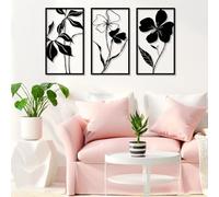 Pduoduo Décoration murale Black Metal Flowers, sculpture murale suspendue à motif floral, art minimaliste, esthétique moderne pour le salon et la chambre à coucher