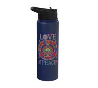 Peace Love 60s 70s Flower Power Hippie Outfit Stainless Steel Insulated Water Bottle