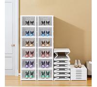 PEACHES Boîte de rangement 34.5*26.4*104.4cm Armoire à chaussures pliable à 6 étagères, cadre en une pièce, blanc