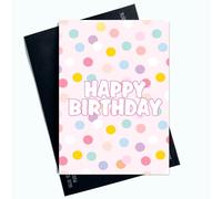 Peachy Antics SP181 Carte d'anniversaire colorée pour elle, pour filles, enfants, amis et famille, carte d'anniversaire à pois rose