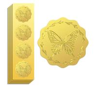 Peacoblue 100 Autocollants Dorés Embossés Papillon et Couronne 5cm | Sceaux Décoratifs Relief, Pour Certificats, Récompenses Étudiants, Enveloppes, Papier Cadeau et Créations Artisanales