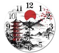 peacoblue Horloge murale silencieuse 30,5 cm paysage japonais salon cuisine | Horloge murale ronde sans tic-tac, fonctionne avec piles, design inhabituel pour chambre, salle de bain, salon