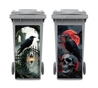Peacoblue Lot de 2 Stickers Poubelle Corbeau Gothique avec Crâne Extérieure | 38x82 cm, Autocollants Décoratifs Jardin, Grand Format, Résistants aux Intempéries, Pour Poubelles Extérieures et Conteneurs
