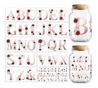 Peacoblue UV DTF Autocollants de Transfert pour Tasses Flowers with 26 Alphabet Letters, 10 Feuilles de Vinyle Personnalisé Imperméable pour Tasses de Café, Isothermes, Bouteilles et Mugs