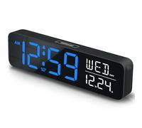 Peakeep Réveil numérique de 22,9 cm - Grand écran pour chambre à coucher, salon, bruyant pour les personnes qui dorment lourdement - DST automatique, date jour de la semaine et température - Horloge