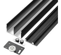Peakjune Kit Porte Coulissante,Rail Porte Coulissante Double,Rail pour Porte Coulissante,Rail De Porte Coulissante Placard,Rail Et roulettes for Porte Coulissante DissimuléE,Facile Installer