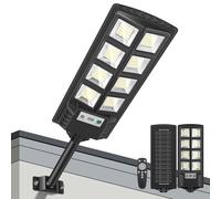PEAKRO Lampadaire Solaire Extérieur 6500K LED avec Détecteur de Mouvement, IP65 Étanche Projecteur Solaire Lampadaire de Jardin Spot Solaire Éclairage Lumières de Sécurité avec Télécommande Garage