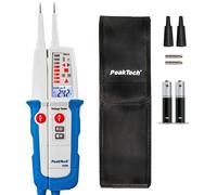 PeakTech 1096 - Testeur de tension 2 pôles AC/DC à double affichage & test FI, protection contre la poussière & l'eau (IP64), écran LCD + lampe de poche, testeur de continuité