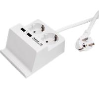 PEAKTECH 3125 - Prise de table double, type F, 2 x USB, blanc
